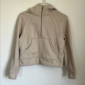 NWOT Basic Beige Half-Zip Hoodie with Thumb Holes Size XS-S